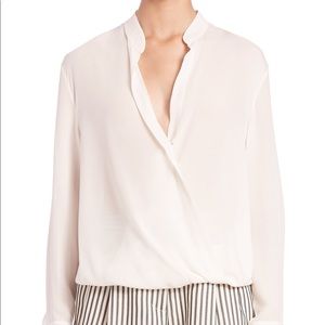 3.1 Phillip Lim Navy Cross Front Drape Silk Top